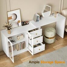 Large Extendable Makeup Vanity Desk, Corner Vanity Table With 3 Drawer & 2 Door, Modern Dressing Table And Chest Of Drawers Combo, Accent Vanity For Bedroom, Dressing Room - White - View 3