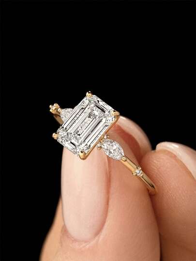 1pc Fashionable Minimalist S925 Silver 3.5CT Square Moissanite Ring Jewelry, Suitable For Wedding, Engagement, Party, Daily Wear, Autumn/Winter, Valentine's Day Gift For Women