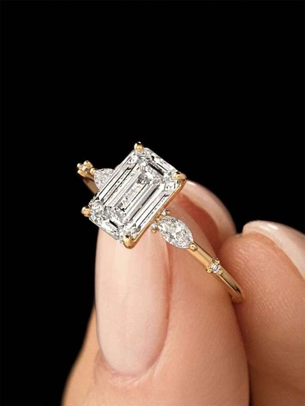 1 Stück modischer minimalistischer 925er Silber Ring mit 3,5 Karat quadratischem Moissanit, geeignet für Hochzeit, Verlobung, Party, Alltag, Herbst/Winter, Valentinstag Geschenk für Frauen