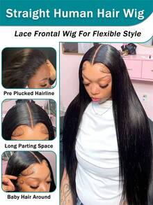 Bone Straight 30 40 Inch 250 Density 13x6 Lace Front Brazilian HD 13x4 Pre Plucked Wig Glueless Human Hair Lace Frontal Wigs - Natural Black - Xem 8