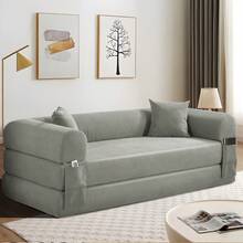 Convertible Sofa Bed, 80'' Foldable Sleeper Lounge Modular Couch Comfort Compression Sofa Loveseat For Small Spaces Comfort For Apartment Bedroom, Corduroy Fabric - 淺灰色 - 查看 2