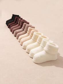 5 Pairs Baby Solid Color Thickened Warm Fleece Socks, Autumn/Winter