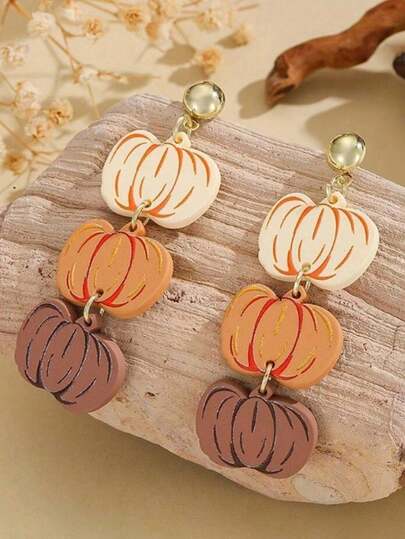 1 Pair Of Retro Pumpkin Pendant Earrings, Suitable For Halloween And Thanksgiving, Women's Acrylic Jewelry