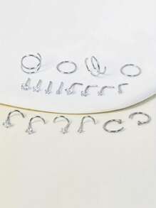 10pcs/Set Cubic Zirconia Stainless Steel Nose Rings & Studs, Shiny Fashion Nose Piercing Jewelry For Men & Women