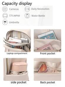 Waterproof Large Capacity Backpack, Fashion & Versatile, School Backpack - Beige - View 3