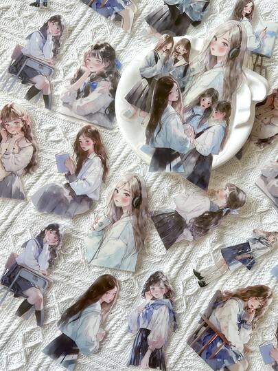 30张/包复古美学贴纸，适用于剪贴簿、软女孩主题装饰贴纸、DIY工艺材料、节日礼物、个性化文具用品