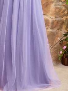 Plus Tulle Off The Shoulder Maxi Dress For Wedding Guest Evening Party Formal Event Prom Gowns Fashion Elegant Cruise Graduation Homecoming Curve - Mauve Purple - View 9