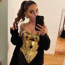 Women's Summer New Solid Color Casual PU Leather Shiny Zipper Slim Sleeveless Tube Top - 金色 - 查看 2