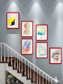 6pcs/Set Modern Minimalist Staircase Decor Painting, Corridor Wall Art Hanging Paintings, Random Photo Included