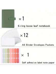 A6 Budget Binder With Cash Envelopes, Cash Saving Book Budgeting Planne PU Leather Notebook Binder With 12 PCS A6 Binder Pockets-Green Cash Stuffing Folder Envelope System,Back To School,School Supplies,Savings Plan,Biweekly Savings Plan,10000 Savings Plan,Savings Strategy - Multicolor - View 7