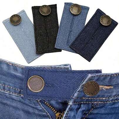 4pcs/1 Set Pants Extender Kit, Include Pants Button Extender, Suspender Buckle, Elastic Waistband Adjuster And Waistband Extension Hook, Metal Button Extender, Waist Expander Elastic Buckle, Practical Sewing Tool