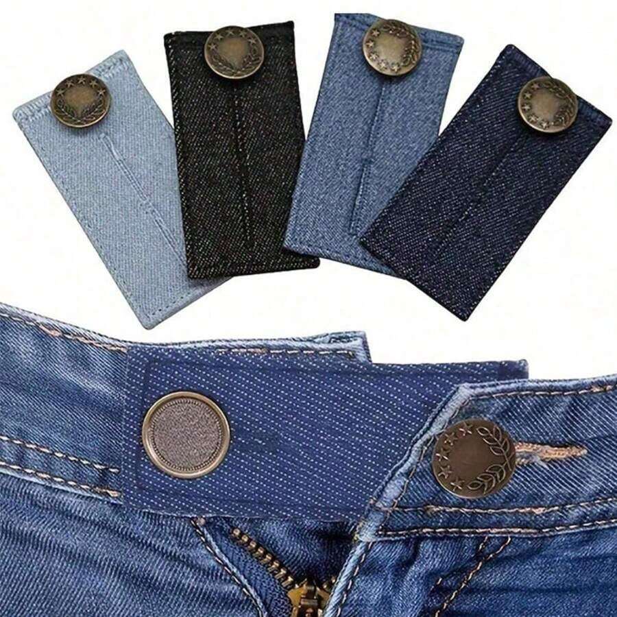 4pcs/1 Set Pants Extender Kit, Include Pants Button Extender, Suspender Buckle, Elastic Waistband Adjuster And Waistband Extension Hook, Metal Button Extender, Waist Expander Elastic Buckle, Practical Sewing Tool - Multicolor - View 1
