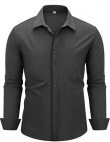 Men's Dress Shirts Solid Long Sleeve Stretch Wrinkle-Free Formal Shirt Business Casual Button Down Topshalloween - 酒紅色 - 查看 9