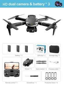 V88无人机配备高清双摄像头和光流悬停/智能避障系统，即使是新手也能快速上手。它是一款多旋翼四轴飞行器/遥控飞机玩具，适合室内外娱乐。这款无人机物超所值，功能卓越，是生日礼物、圣诞礼物或万圣节礼物的绝佳选择。 - 黑色 - 查看 14