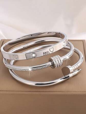 Juego de pulseras de acero inoxidable de moda y versátil, adecuado para regalos