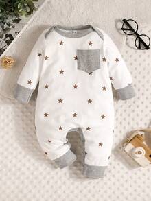 3件套男婴休闲舒适条纹星形图案长袖连体衣，轻薄透气，适合春夏穿着 - 彩色 - 查看 5