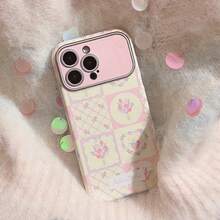 Leather Fashion Patchwork Elements Phone Case GUCADI 1pc Raspberry Plaid & Floral Pattern Patchwork Phone Case Compatible With IPhone 15, 16 Pro Max, 11, 14, 12 Fresh And Clean, Full Coverage, Leather Texture Spring Gift Anniversary Birthday Flower - Multicolor - View 2