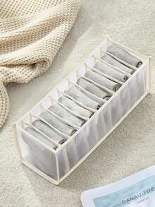 1pc Grey/Black/Beige Transparent Nylon Mesh 11-Grid Underwear Socks Storage Box, Minimalist Fabric Foldable Organizer For Socks, Underwear, Clothes - Space-Saving Compartment Organizer, Suitable For Home, Bedroom, Dorm - Black - View 3