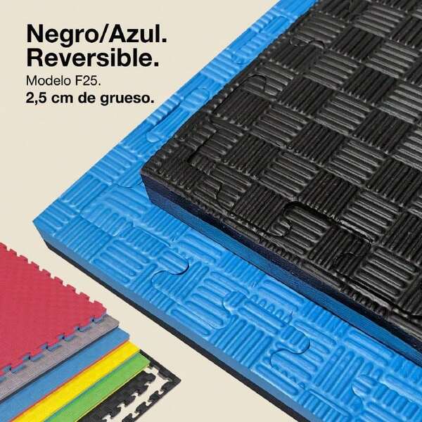 JOWY Tatami Puzzle 1x1m 2,5cm - Esterilla Gimnasio Puzzle | Goma EVA Reversible Varios Colores | Modelo 5 líneas | Esterilla Antideslizante para Artes Marciales, Fitness, Piscina, Juegos Infantiles y Suelo Tatami Japonés | Protege, Aísla y Decora | Entrega en 48-72h