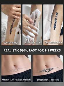 1pc Realistic Temporary Tattoo Sticker, Semi-Permanent Tattoo, Wing, Succubus, Heart Designs, Y2K Style, Waterproof Sweatproof, Lasts 1-2 Weeks, Realistic Herbal Juice Effect, Non-Reflective, Black, Unisex, Applicable To Arms, Chest, Legs, Abdomen, Waist, Fingers, Neck, Spine, Modern Body Art - Black - View 4