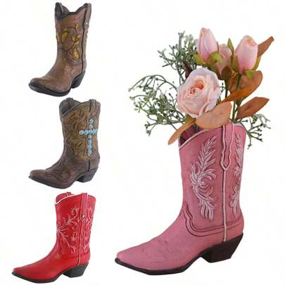 1 pieza Jarrón de resina con diseño de bota vintage - Contenedor para arreglos florales hidropónicos a rayas para decoración del hogar interior/exterior, sala de estar, balcón, jardín - Accesorios decorativos de lujo ligero, decoración del hogar de vaquero, decoración del balcón, encanto rústico, aspecto hecho a mano, accesorios decorativos, diseñadores de interiores, decoración del balcón, estilo retro, accesorios hechos a mano, decoración de interiores Jarrón de flores Jarrón de vidrio