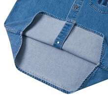 MLB Camisa de manga larga casual unisex con bordado de cursiva de estilo universitario, uso diario cómodo - Índigo - Ver 4