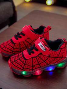 MGO Kidss MGO 儿童休闲酷炫蜘蛛网编织鞋带 LED 发光鞋,透气防滑运动跑步训练运动鞋,适合男孩和女孩 - 紅色 - 查看 3