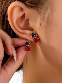 1 对时尚简约星球和爱心形吊坠耳环 - 星球愛心耳環 - 查看 12