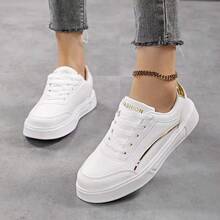 Women's Fashionable Versatile Outdoor White Lightweight Lace-Up Round-Toe Flat-Heel Anti-Slip Comfortable Casual Shoes Sneakers Running Shoes, Sizes 36-43 - 白金 - 查看 5