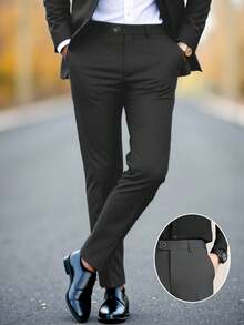 Furuyal 男士正装裤，纯色直筒休闲轻便款，适合商务、婚礼、派对等场合，深灰色，尺码 XS-3XL - 深灰色 - 查看 7