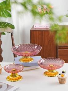 1pc Flower-Shaped High-Foot Tray With Gold Rim, Made Of PET Material, Unbreakable, Reusable Fruit/Dessert/Snack/Cake Serving Tray, Suitable For Various Festivals, Parties, Dinners, Living Room Tabletop Storage - Pink - View 4