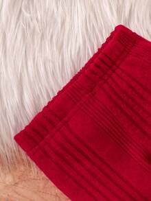 2 件套女婴甜美温柔蝴蝶印花字母针织连帽衫和裤子套装 - 酒紅色 - 查看 7