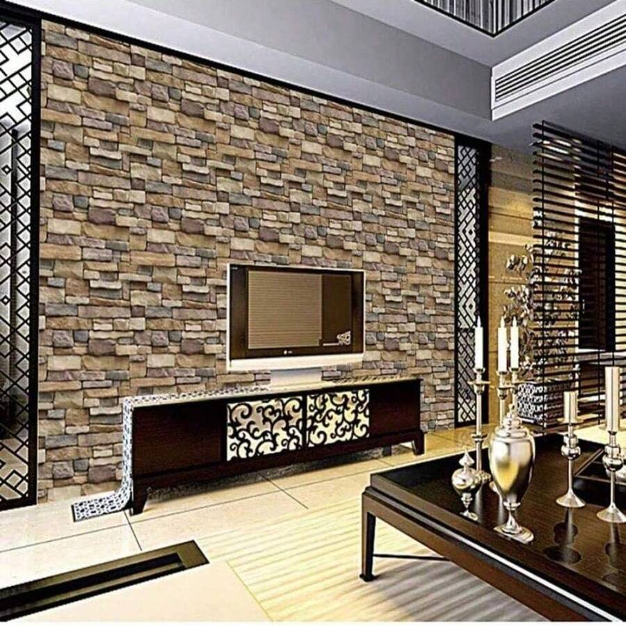 1 Roll Stone Brick Wallpaper, Self-Adhesive, Waterproof, Removable, Suitable For Living Room Wall Decor, Kitchen Decor, Bedroom Renovation, Home Decoration Sticker