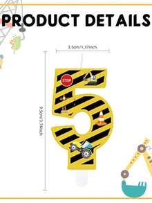 Công trường xây dựng máy xúc sọc vàng và đen chủ đề số 0-9 tiệc sinh nhật kỷ niệm bánh nến trang trí - Nhiều màu - Xem 7