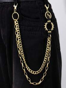 1 قطعة سلسلة جينز معدنية مطرزة بنقشات هندسية بطراز الشارع البانك، حزام خصر معدني عتيق حاد، مناسب لجميع المناسبات والأعياد والأكسسوارات الشارعية وإكسسوارات الجينز