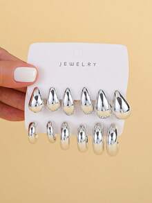 Bộ 3 đôi hoa tai thời trang hình chữ C và giọt nước phong cách Châu Âu & Mỹ dành cho nữ, thích hợp để đeo hàng ngày - Vàng - Xem 4