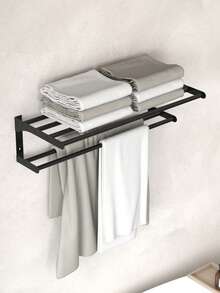 1 pieza Toallero de baño - Diseño moderno de doble capa, montado en la pared, sin necesidad de perforar, estantería de ducha, almacenamiento de baño para toallas, batas de baño, accesorios de ducha, ideal para almacenamiento de baño, estructura ahorradora de espacio, adecuado para uso doméstico y hotelero Accesorios de baño Herramientas de baño - Negro - Ver 3