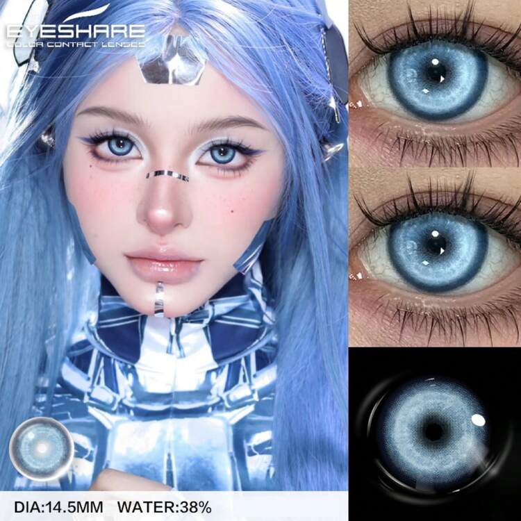 Eyeshare 1 par färgade kontaktlinser cosplay lila linser anime skönhet sminklinser rosa kontaktlinser röda linser grå pupillinser halloween kostym cosplay - Sex månaders parabol - Visa 12