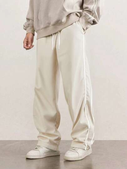 Pantalones rectos deportivos a rayas casuales para hombres, de corte holgado, de unicolor, versátiles, para primavera y otoño