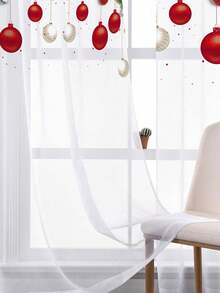 1pc Christmas Red Balloon Pine Needle Snowflake Print Curtain Sheer, Christmas Decor For Window, Wall, Bedroom, Office, Kitchen, Living Room, Home Decoration Curtain Christmas Decorations Christmas Decoration Christmas Decorations Home Room Decor