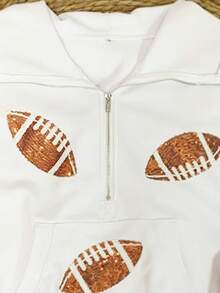 Womens Game Day Sweatshirts Football Sequin Hoodies Tailgate Outfits Long Sleeve Zipper Sweaters With Pocket - 白色 - 查看 4