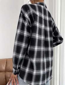 Womens Fashion Flannel Buffalo Plaid Shirt Button Down Long Sleeve Casual Loose Collared Shirts Blouse Top