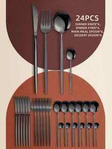 Juego De Cubiertos Navidad Regalo de Navidad Un buen regalo De Acero Inoxidable, 24/4 Piezas para comedor de hotel con cuchillo, tenedor, cuchara y cuchara de té, para cocina, regalo de Navidad Juego de cubiertos de acero inoxidable de 24 piezas, tenedor, cuchara, cuchillo, juego de cubiertos para 6 personas, apto para lavavajillas - Negro - Ver 1