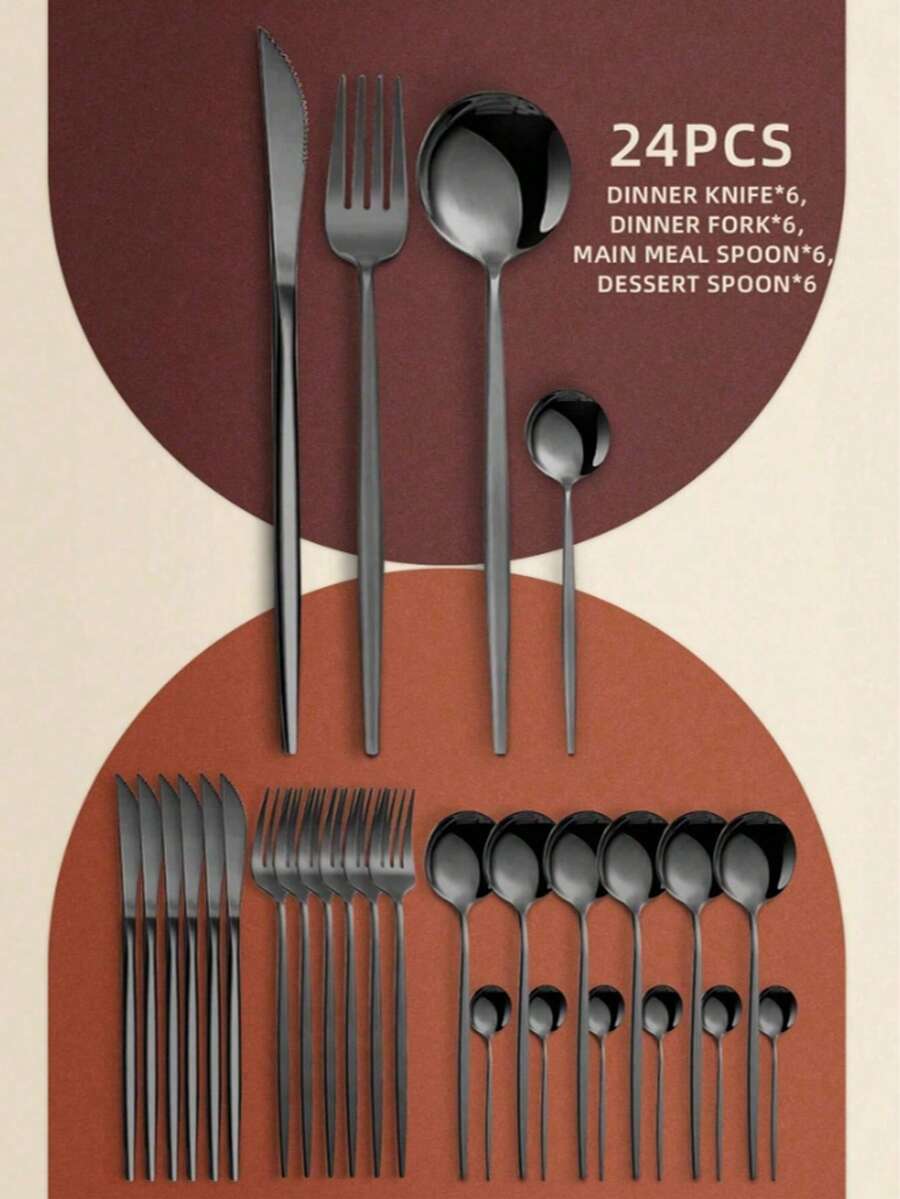 Juego De Cubiertos Navidad Regalo de Navidad Un buen regalo De Acero Inoxidable, 24/4 Piezas para comedor de hotel con cuchillo, tenedor, cuchara y cuchara de té, para cocina, regalo de Navidad Juego de cubiertos de acero inoxidable de 24 piezas, tenedor, cuchara, cuchillo, juego de cubiertos para 6 personas, apto para lavavajillas - Negro - Ver 1