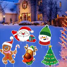 5 Stücke Weihnachts-Gartenschilder mit Weihnachtsmann, Schneemann, Elch und Weihnachtsbaum Motiv, mit Stäben, Cartoon Weihnachts-Gartendekoration für Winteraußenbereich und Rasen Weihnachtsdekorationen