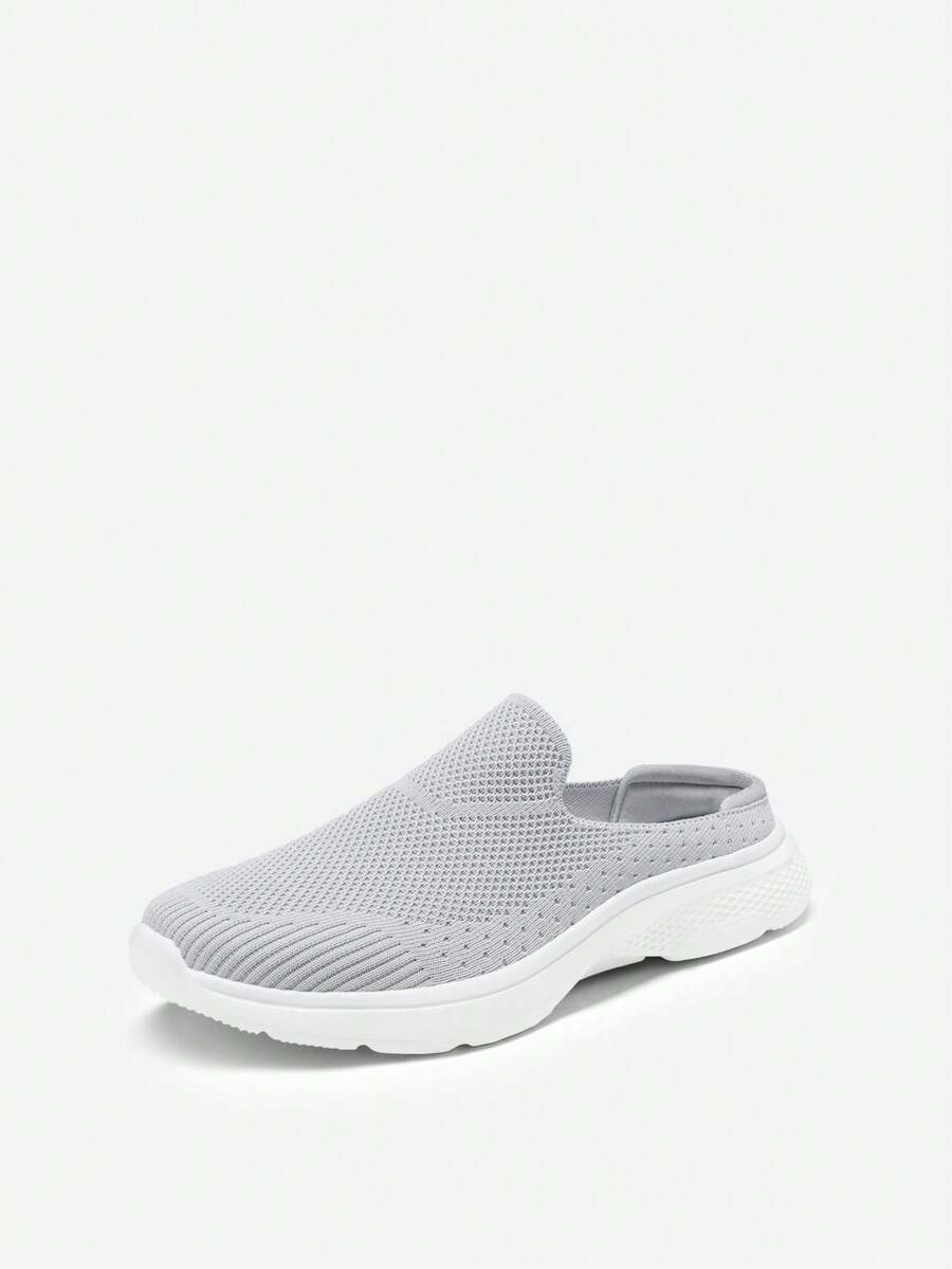 Women's Mules Shoes – On-And-Off Sneakers, Knit Flats, Platform, Lightweight, Breathable, High-Grip Walking Shoes - 灰色 - 查看 1
