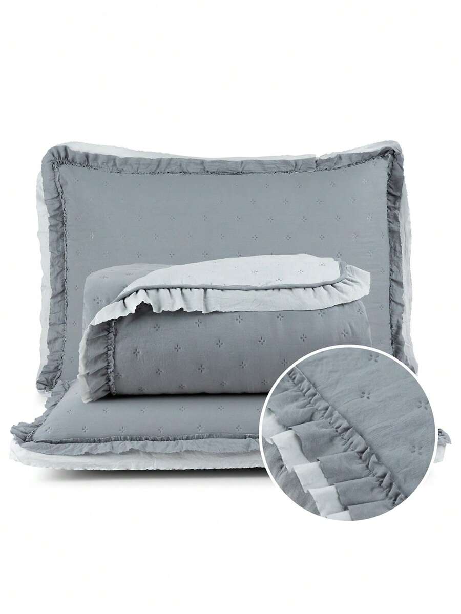 Bedspread Double / Queen / King 200 Thread Count Super Soft Double Sided 3 Pieces Ruffle Alice Bedspread - 灰色 - 查看 1