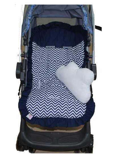 Capa para Carrinho de Bebê com enchimento Macio zigue-zague Listrado com Azul Marinho