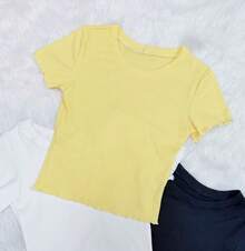 Solid Ruched Ribbed T-Shirt - Hellgelb - Übersicht 1