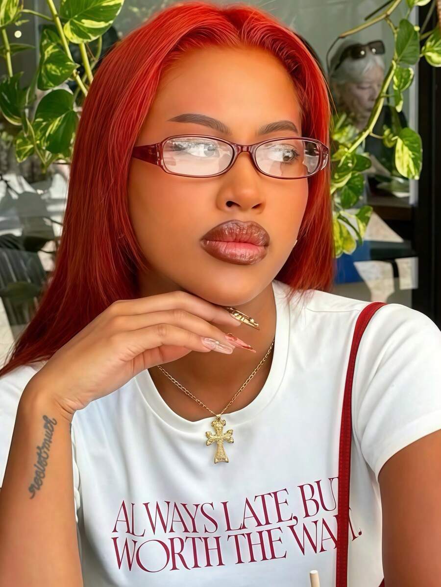 1pc Women's Simple Plastic Frame Non-Prescription Glasses With Square & Rectangular Shape Clear Glasses Accessories Glasses Accessories For Women Business Casual Woman - 紅色 - 查看 1